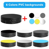 Motorized Rotating Display Stand, 360 Degree Photography Turntable with 6 PVC Backgrounds,Battery/USB Power Supply Black