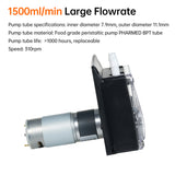 DC 24V Peristaltic Large wrate Liquid Dosing Pump 1500ml/min 2 Rollers w/ Tube for Aquarium Lab Chemical Analysis