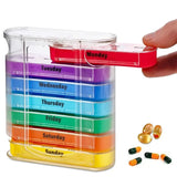 Portable box 7 days week, color design, stackable, 4 times a day, medication dispensing dispenser, plastic pill tissue CAS