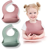 Silicone Baby Bibs,Waterproof Soft Durable Adjustable Easy Wipe Clean With Food Catcher For Babies Toddlers