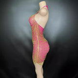 Hanging Neck Sexy Open Back Gift Dress Deep Pink Age Reducing Short Wrapped Hip Skirt Gold Tassel Design