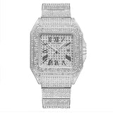 PINTIME Man Watch Luxury Full Diamonds Quartz Wristwatches Waterproof Gold Leisure Business Ice Out Square Watches Montre Homme