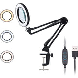 Fast Shipping 8X 5X Magnifying Glass Lamp LED Magnifier Flexible Clamp on Table Foldable Desk Light 3 Color Modes