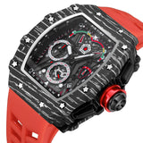 PINTIME Man Watch Chronograph Sport Quartz Wristwatch Silicone Strap Luminous Waterproof 3Bar Tonneau Case Clock Reloj Hombre
