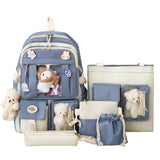 4pcs/set School Large Capacity Canvas Backpack For Students Bookbags Girls Kawaii Casual Book Travel Rucack Shoulder Bags