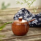 2 Pcs Salt Container Salt Bowl Seasoning Box Kitchen Tool With Wooden Lid And Spoon Nordic Concise Style