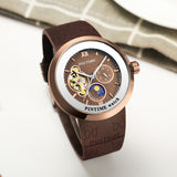 PINTIME Watch Men Top Brand Mechanical Watches Automatic Skeleton Moon Pharse Wristwatch Waterproof Luminous Relogio Masculino