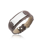 Hand Polished Square Steel Lettering Leather Stainless Steel Bracelet