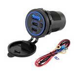 C Charger Socket 12V/24V Multiple USB Outlet Two 45W PD USB-C & QC3.0 Ports with Power Switch Fast Car Adapter