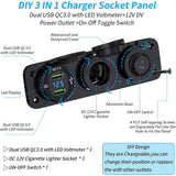 Prewired 3 In 1 Cigarette Lighter Quick Charge 3.0 QC3.0 Dual USB Socket Voltmeter Toggle Switch for Marine Boat Truck RV