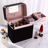 1pc Large Capacity Makeup Case with Double-Layer Tray - Portable Cosmetic Storage Box for Beauty Products