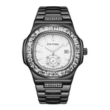 PINTIME Iced Out Watch for Men Fashion Bling Luxury Diamond Waterproof Luminous Stainless Steel Quartz Wristwatch Relogios Reloj