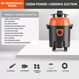 18L Household Wet and Dry Cleaner - Hand-held Strong 1.2KW Large Power Vacuum Cleaning Machine