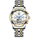 ONOLA brand stainless steel automatic mechanical watch men Tourbillon genuine Leather wristwatch Fashion Business mens Watches