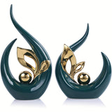 2pcs/set Ceramic Abstract Statue ,White And Golden Accents For Living Room TV Stand Decoration, Home Office, Room Decoration, Entrance Way Entrance, Table Decoration And Accessories