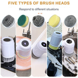 USB Rotary Cleaning Brush with 5 Brush Heads - Electric Cleaning Brush for Kitchen, Bathtub & Tile Scrubber