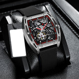 GUANQIN Steampunk Mens Watches Mechanical Automatic Watch For Men Tonneau Rectangle Skeleton Spider Stainless Steel Reloj Hombre