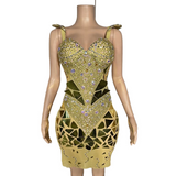 Luxury female socialite temperament, buttocks wrapped small skirt with full diamond lens design, company banquet party evening dress strap