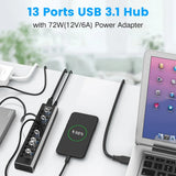 Hub Aluminum 13/16 Port USB 3.0 Splitter 5Gbps Data Transfer with Individual On/Off Switches for PC Laptop