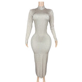 Hot selling temperament long skirt, slim fit, hip wrap, waist cinching, small sparkling diamond for direct sale