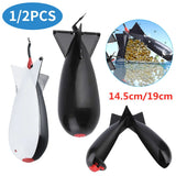 1/2PCS Carp Fishing Rockets Bomb Spomb Fishing Tackle Rocket Feeder Float Attract Container Nesting Fishing Tools Accessories
