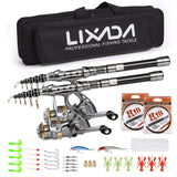 1.5/1.8/2.1/2.4m Fishing Pole Combo Set 2pcs Rod and Reel Telescopic Fishing Rod Carbon Fiber Spinning Reels Fishing Accessories