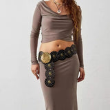 1 Piece Fitted With Hollow Retro Wide Belt Round Iron Sheet Baroco Style