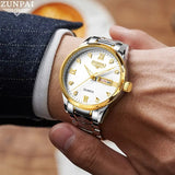 100%Original ZUNPAI Watch For Men Waterproof Stainless Steel Fashion Luxury Men Watches Waterproof Luminous Quartz WristWatch