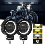 2PCS Motorcycle LED Headlight Projector Lens Dual Color ATV Scooter Driving Fog Light Auxiliary Square/Round Spotlight Lamp