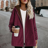 Pure color plus fleece hooded zipper women's jacket