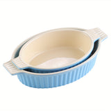 Set Of 2 Oval Blue Casserole Dish, Baking Pan (24.13cm/28.57cm), Ceramic Baking Dish For Cooking, Kitchen, Family Dinner