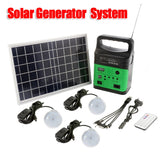 Portable Generator with 3 Bulbs, Radio, and Outdoor Solar Power Panel - Camping Kit for LED Emergency Lighting with Remote Control