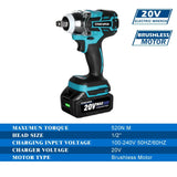 520N.m Brushless Electric Impact 2 Square Cordless Wrench 2Pcs Li-ion Power Tool for Makita Battery