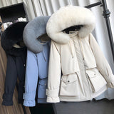 Large Natural Raccoon Fox Fur Hooded Winter Down Coat Women