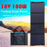 100W Foldable Solar Panel with Dual USB + DC Output - Portable Charger for Outdoor Travel, Hiking, Camping. Power Supply in Foldable Bag.