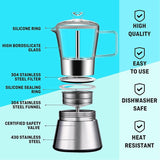 Maker Glass-Top & Stainless Steel Espresso Moka Pot,Classic Italian Coffee Maker, 240Ml