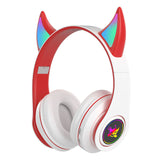 Devil Ears Bluetooth 5.0 Wireless Headphones with Mic for Kids Child Noise-cancelling Flash Light Headset Support TF Card