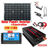 110V/220V Panel System 18V18W Solar Panel+30A Charge Controller+4000W Modified Sine Wave Inverter Power Generation Kit