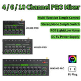 4/6/10 Channel Ultra Low Noise Stereo e Mini Professional Sound with RGB Light DC5V Easy Operation Audios Mixer