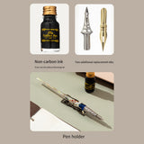 Retro Glass Dip Set Vintage Quill Calligraphy Crystal Writing Signature Ink Dipped with 2 Nibs & Pen Holder
