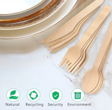 Biodegradable organic disposable wooden spoon, knife and fork, 100 pieces