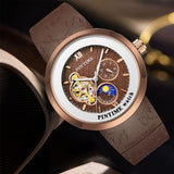 PINTIME Watch Men Top Brand Mechanical Watches Automatic Skeleton Moon Pharse Wristwatch Waterproof Luminous Relogio Masculino