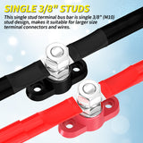 Automotive Power Distribution Block Single 3/8" M10 Stud Terminal Battery Junction Post Bus Bar 250A 12V Max 48V DC