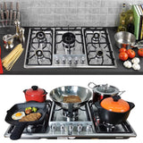 Five-hole Cooktop Stainless Steel Built-in 5 Burners Stovetop LPG/NG Convertible Stove Top Dual Fuel Gas Hob
