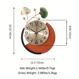 1pc, Orange Wall Clock, Ginkgo Leaf Decoration Clock, Bedroom, Living Room, Silent Wall Watch, Autumn Thanksgiving Halloween Harvest Festival, Home Decor, Aesthetic Room Decor