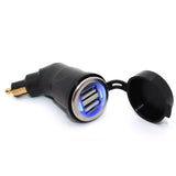3.3A DIN Hella Powerlet Plug to Dual USB Charger Adapter for Ducati Triumph Motorcycle iPhone, and GPS Saav (Angled)