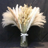 120pcs Artificial Fluffy Pampas Grass Bouquet Wedding Party Decoration Fake Reed Plant Flowers For DIY Room Home Decor Flower