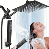 1pc Stainless Steel Top Spray And Handheld Shower Set, Square Two-function Handheld Shower Head, Can Switch Shower Mode And High Pressure Spray Gun Mode, Accessories Include Full Copper Extension Arm, 150.01cm Meter Hose, Punch-free Shower Bracket