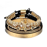 Copper bead braided 12 6 mm micro-drill balls, 3 diamond double-row drill crescent stainless steel bracelet four-piece Suite