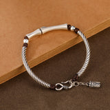 Silver S999 Full Silver Vintage Personality Slub Bamboo Leaf Bracelet